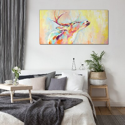 Colorful deer in pastel scenery Glass Print