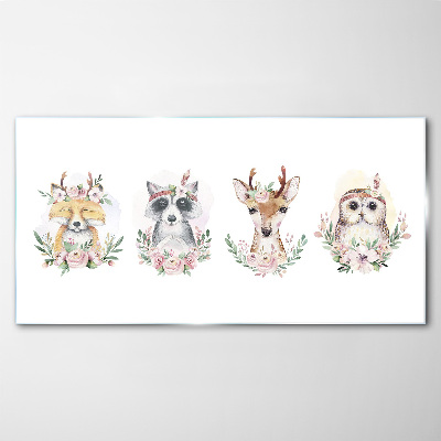 Forest friends in flowers Glass Print