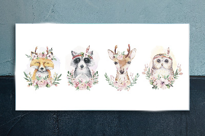 Forest friends in flowers Glass Print
