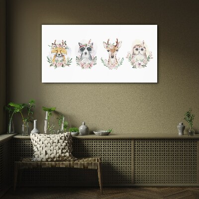 Forest friends in flowers Glass Print