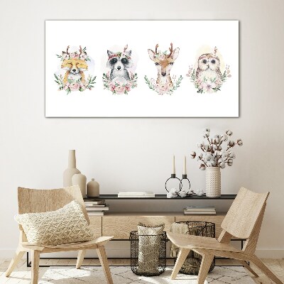 Forest friends in flowers Glass Print