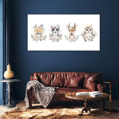 Forest friends in flowers Glass Print
