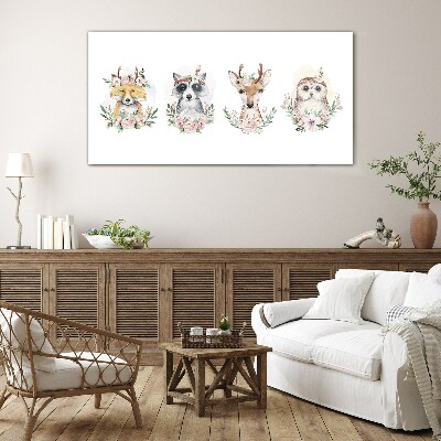 Forest friends in flowers Glass Print