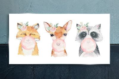 Forest friends with a balloon Glass Print