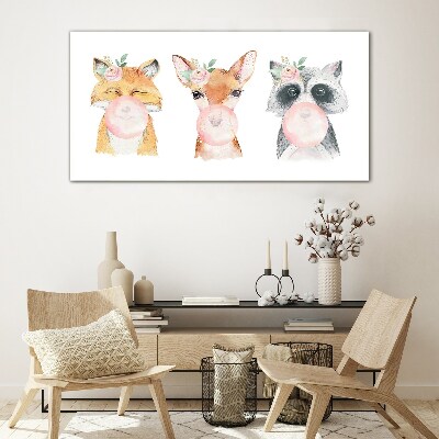 Forest friends with a balloon Glass Print