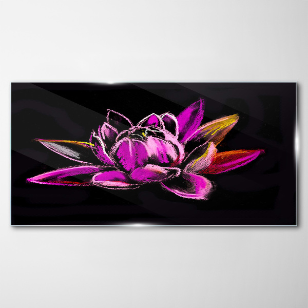 Lotus flower on black background Glass Wall Art