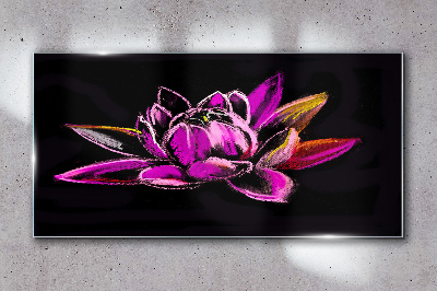 Lotus flower on black background Glass Wall Art