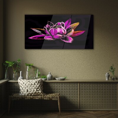 Lotus flower on black background Glass Wall Art