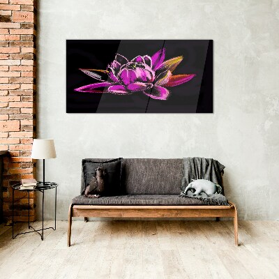 Lotus flower on black background Glass Wall Art