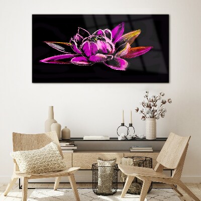 Lotus flower on black background Glass Wall Art