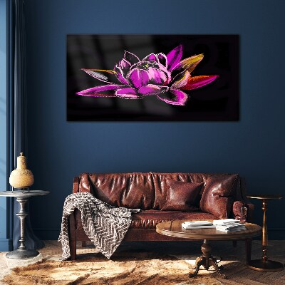 Lotus flower on black background Glass Wall Art