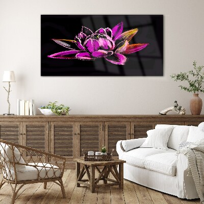 Lotus flower on black background Glass Wall Art