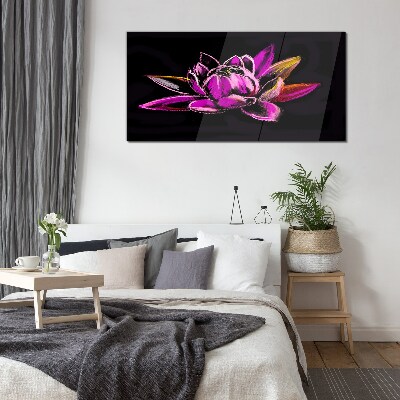 Lotus flower on black background Glass Wall Art