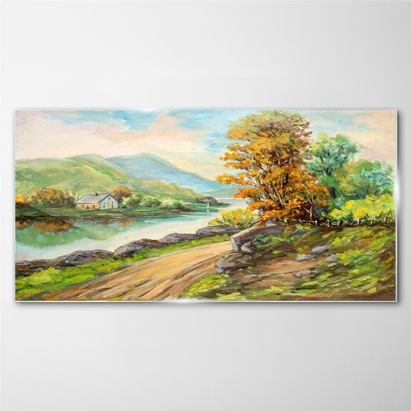 A peaceful landscape by the river Glass Print