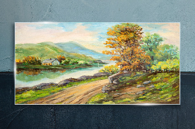 A peaceful landscape by the river Glass Print