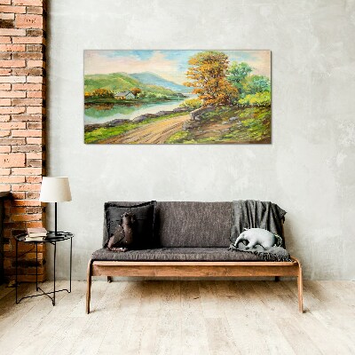 A peaceful landscape by the river Glass Print