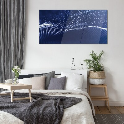 Blue Light Waves Glass Print