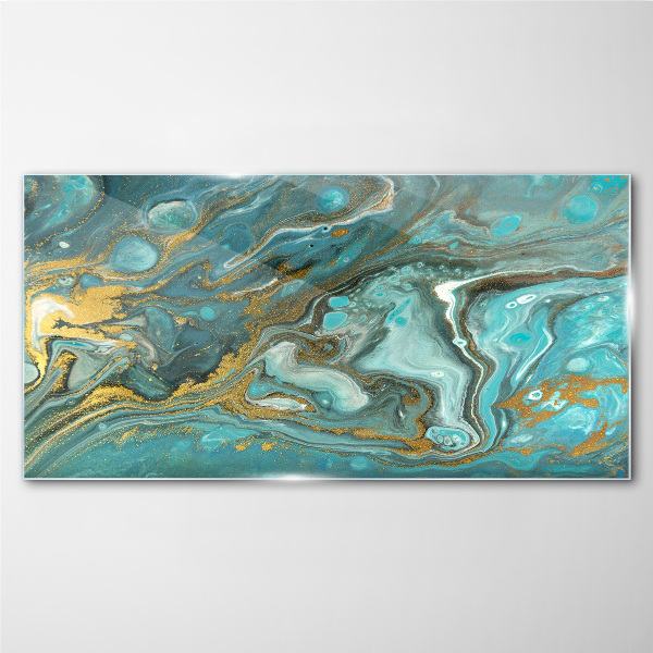 Sea wave with gold accents Glass Print