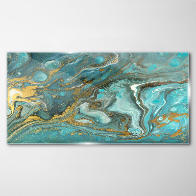 Sea wave with gold accents Glass Print