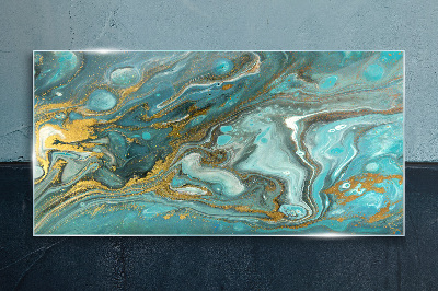 Sea wave with gold accents Glass Print