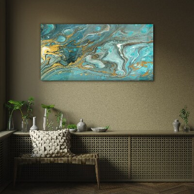 Sea wave with gold accents Glass Print