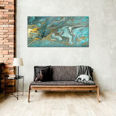 Sea wave with gold accents Glass Print