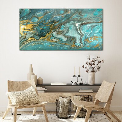 Sea wave with gold accents Glass Print