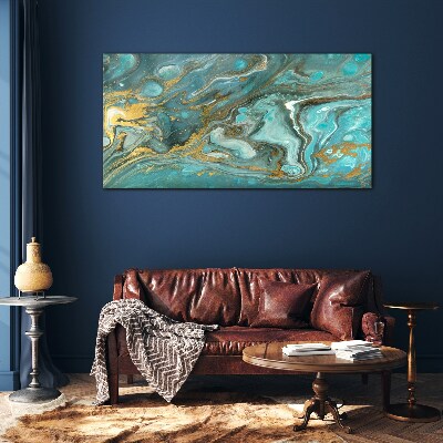 Sea wave with gold accents Glass Print
