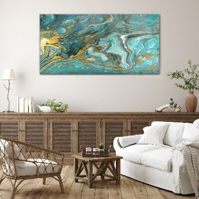 Sea wave with gold accents Glass Print