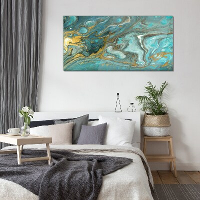 Sea wave with gold accents Glass Print