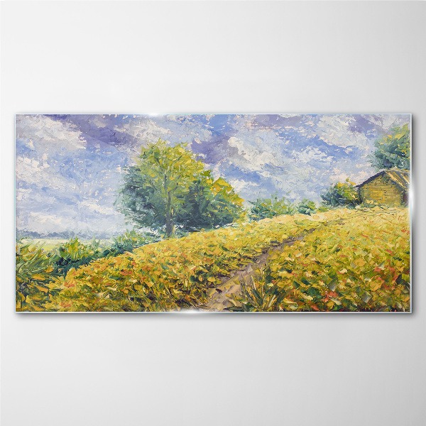 Summer field landscape Glass Print