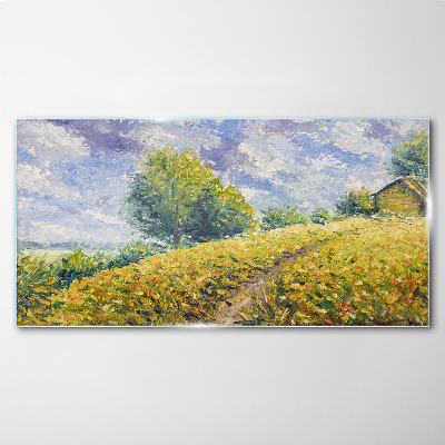 Summer field landscape Glass Print