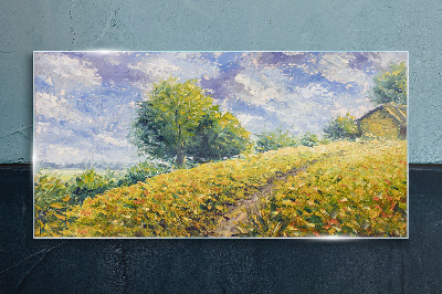 Summer field landscape Glass Print