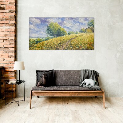 Summer field landscape Glass Print
