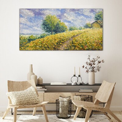Summer field landscape Glass Print