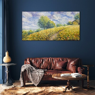 Summer field landscape Glass Print