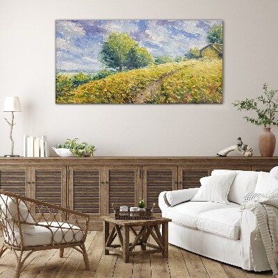 Summer field landscape Glass Print