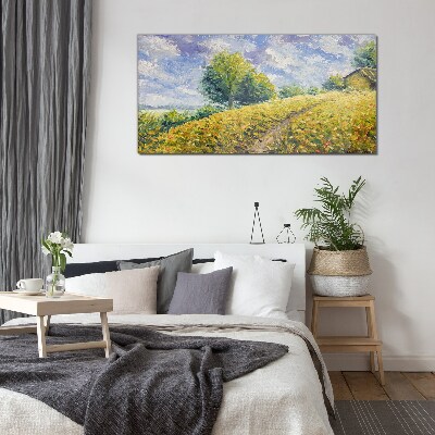 Summer field landscape Glass Print
