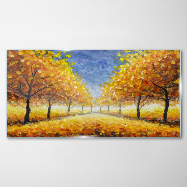 Golden avenue in autumn aura Glass Print