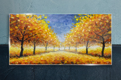 Golden avenue in autumn aura Glass Print