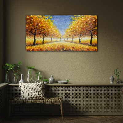 Golden avenue in autumn aura Glass Print
