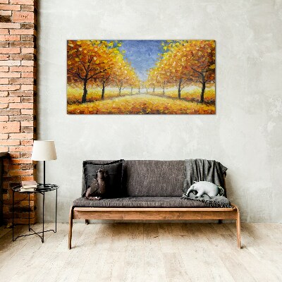 Golden avenue in autumn aura Glass Print