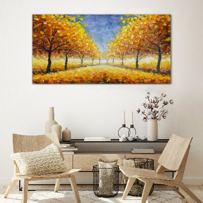 Golden avenue in autumn aura Glass Print