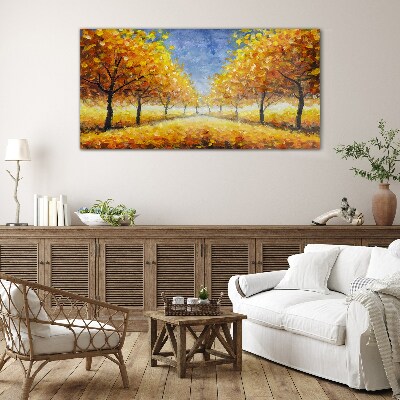 Golden avenue in autumn aura Glass Print