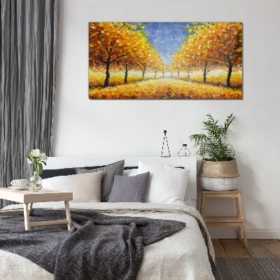 Golden avenue in autumn aura Glass Print