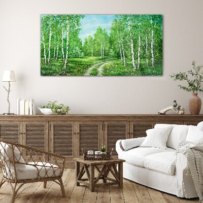 Green forest with white birches Glass Print