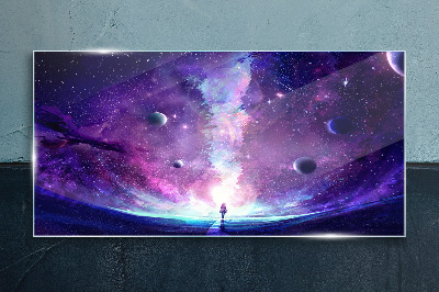 A space journey through the galaxy Glass Print