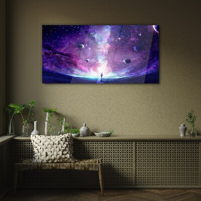 A space journey through the galaxy Glass Print