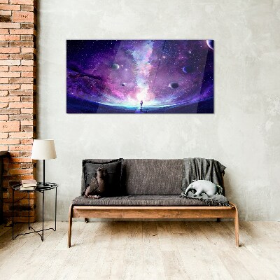 A space journey through the galaxy Glass Print