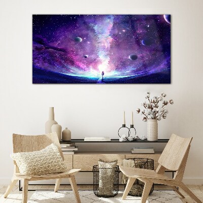 A space journey through the galaxy Glass Print